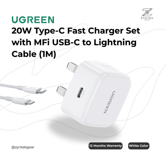 UGREEN 20W Type-C Fast Charger Set with MFI USB-C to Lightning Cable (1M)-70297 – 1 Year Warranty