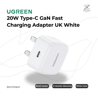 UGREEN 20W Type-C GaN Fast Charging Adapter UK - 60451